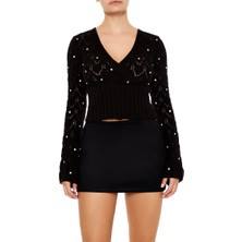 F21 Renkli Taşlı Detaylı Kazak