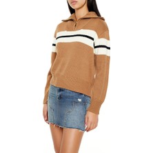 F21 Çizgili Yarım Yaka Kazak