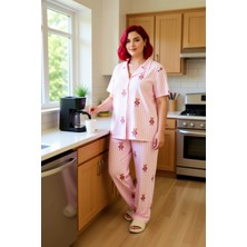 FRM Kadın Yıldız Desenli Melanj Pijama Takımı Gömlek Yaka Fonksiyonel Dayanıklı Kaliteli Rahat