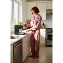 FRM Kadın Volanlı Gömlek Yaka Pijama Takımı Fonksiyonel Dayanıklı Kaliteli Konforlu Estetik Şık