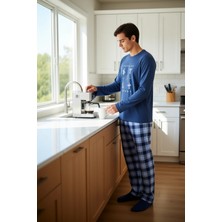 FRM Erkek Ekose Pamuk Pijama Takımı Bisiklet Yaka Uzun Kollu Fonksiyonel Dayanıklı Kaliteli Şık