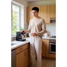 FRM Erkek Vizon Çizgili Örme Pijama Takımı Ev Giyim Fonksiyonel Dayanıklı Kaliteli Konforlu Şık