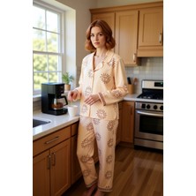 FRM Kadın Geometrik Baskılı Gömlek ve Pantolon Pijama Takımı Fonksiyonel Dayanıklı Kaliteli Şık