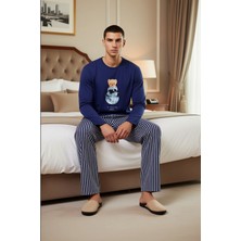 Ersefa Erkek Astronot Baskılı Çizgili Pijama Takımı Ev Giyimi Fonksiyonel Dayanıklı Kaliteli Spor