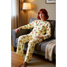 PayBuy Kadın Avokado Kalp Desenli Bisiklet Yaka Pijama Takımı Fonksiyonel Dayanıklı Kaliteli Spor