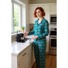 FRM Kadın Kaplan Baskılı Gömlek Pantolon Pijama Takımı Fonksiyonel Dayanıklı Kaliteli Konforlu