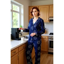 FRM Kadın Geometrik Baskılı Gömlek ve Pantolon Pijama Takımı Fonksiyonel Dayanıklı Kaliteli Şık