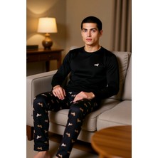 PayBuy Erkek Penguen Nakışlı Bisiklet Yaka Uzun Kollu Pijama Takımı Fonksiyonel Dayanıklı Estetik