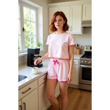 FRM Kadın Melanj Fırfırlı Şortlu Pijama Takımı Fonksiyonel Dayanıklı Kaliteli Konforlu Estetik