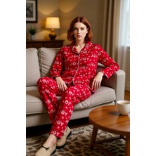 PayBuy Kadin Kirmizi Hayvan Desenli Polar Pijama Takımı Fonksiyonel Dayanıklı Kaliteli Konforlu Şık