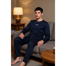 PayBuy Erkek Antrasit Bisiklet Yaka Baskılı Uzun Kollu Pijama Takımı Fonksiyonel Dayanıklı Modern