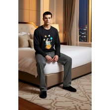 Ersefa Erkek Astronot Baskılı Çizgili Pijama Takımı Ev Giyimi Fonksiyonel Dayanıklı Kaliteli Spor