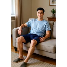 PayBuy Erkek Bisiklet Yaka Kısa Kollu Pijama Takımı Fonksiyonel Dayanıklı Kaliteli Konforlu Rahat