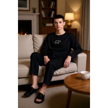 PayBuy Erkek Nakışlı Bisiklet Yaka Uzun Kollu Pijama Takımı Fonksiyonel Dayanıklı Kaliteli Modern