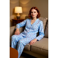 PayBuy Kadın Kalp Desenli Gömlek Yaka Pijama Takımı Fonksiyonel Dayanıklı Kaliteli Konforlu Rahat