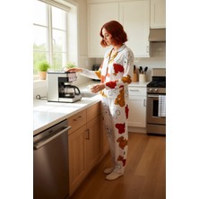 FRM Kadın Ayıcık Baskılı Pijama Takımı Gömlek ve Pantolon Fonksiyonel Dayanıklı Kaliteli Rahat