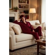 PayBuy Kadın Kalp Desenli V Yaka Uzun Kollu Pijama Takımı Fonksiyonel Dayanıklı Kaliteli Konforlu