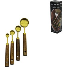Findit 4 Pcs Gold Metal Ölçü Kaşık Seti Otantik Ağaç Kulp 15ML - 5ml - 2.5ml - 1.25ML (2818)