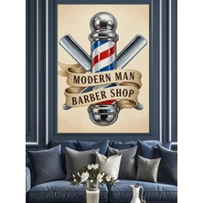 Tablomega Modern Berber Dükkanı Posteri Dekoratif Kanvas - Mdf Ahşap Tablo