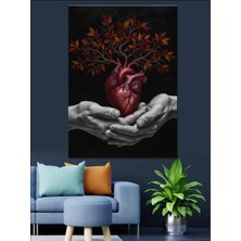 Tablomega Ağaç Kök Kalp Hayat Tutma Dekoratif Kanvas - Mdf Ahşap Tablo