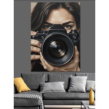 Karizma Tablo Kamera Tutan Kadın Fotoğrafçı Dekoratif Kanvas - Mdf Ahşap Tablo