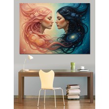 Karizma Tablo Ikizler Burcu Kadını Görsel Çalışması Dekoratif Kanvas - Mdf Ahşap Tablo