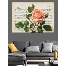 Karizma Tablo Pembe Gül ve Notalar Romantik Görsel Dekoratif Kanvas - Mdf Ahşap Tablo