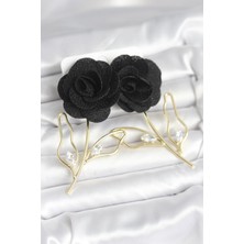 Clariss Pirinç Gold Renk Siyah Gül Model Kadın Küpe