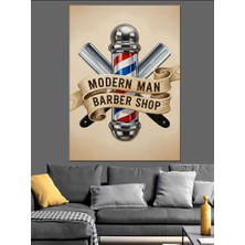 Artmeg Retro Berber Dükkanı Posteri Dekoratif Kanvas - Mdf Ahşap Tablo