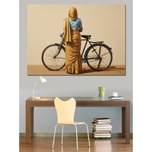 Karizma Tablo Bisiklet ve Arkası Dönük Türbanlı Kadın  Dekoratif Kanvas - Mdf Ahşap Tablo
