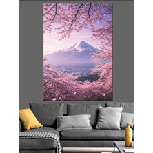 Tablomega Kiraz Çiçeği Dağ Manzarası Fuji Japonya Dekoratif Kanvas - Mdf Ahşap Tablo