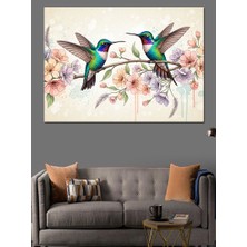 Karizma Tablo Sulu Boya Sinek Kuşu Çiçekler Dekoratif Kanvas - Mdf Ahşap Tablo