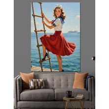Karizma Tablo Merdivende Seksi Pin-Up Kadın Dekoratif Kanvas - Mdf Ahşap Tablo