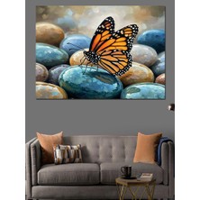 Artmeg Kelebek ve Çakıl Taşları Dekoratif Kanvas - Mdf Ahşap Tablo