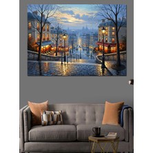 Karizma Tablo Yağmurlu Gecede Şehir ve Sokak Lambaları Dekoratif Kanvas - Mdf Ahşap Tablo