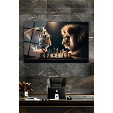 Duvar Sanatı Satranç Oynayan Aslan ve Kaplan Cam Tablo Hediyelik, Salon, Işyeri, Ofis, Büyük, Duvar Dekoru