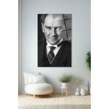 Duvar Sanatı Siyah Beyaz Atatürk Portresi Cam Tablo, Ev, Iş, Kurum, Ofis, Makam Odası Hediyelik Büyük Tablo