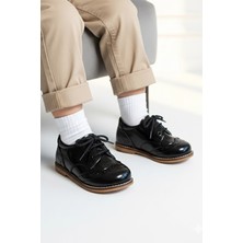 cevoclub kids Hakiki Deri Ortopedik Ilkadım Ayakkabı Siyah Rugan CV-434