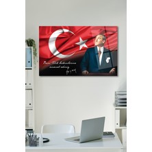 Duvar Sanatı Atatürk Portre ve Türk Bayrağı Yatay Cam Tablo, Ev, Iş, Kurum, Ofis, Makam Odası Hediyelik Tablo