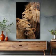 Duvar Sanatı Aslan Ailesi Premium Cam Tablo Ev Ofis Büyük Boy Hediyelik Taraftar Gs Duvar Dekoru