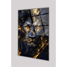 Duvar Sanatı Siyah Gold Aslan Cam Tablo Hediyelik Ev Salon Işyeri Ofis Büyük Duvar Dekoru