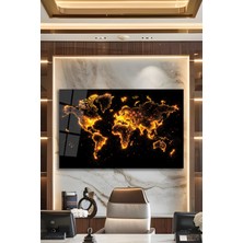 Duvar Sanatı Işıltılı Premium Gold Siyah Dünya Haritası Cam Tablo Ev Ofis Iş Makam Odası Büyük Duvar Dekoru