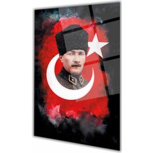 Duvar Sanatı Atatürk Portre ve Türk Bayrağı Dikey Cam Tablo, Ev, Iş, Kurum, Ofis, Makam Odası Hediyelik Tablo