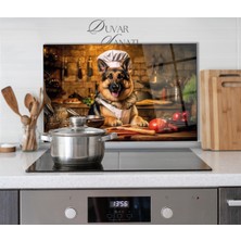 Duvar Sanatı Şef Aşçı Kurt Köpeği Cam Ocak Arkası ve Askastre Koruyucu , Isıya Dayanıklı Gerçek Temperli Cam