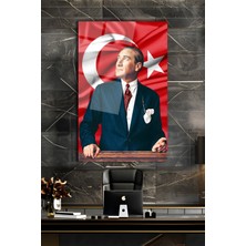 Duvar Sanatı Atatürk Portresi ve Türk Bayrağı Cam Tablo Iş Ofis Makam Odası Müdür Odası Hediyelik Büyük Tablo