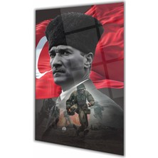 Duvar Sanatı Atatürk Portre ve Türk Bayrağı Dikey Cam Tablo, Ev, Iş, Kurum, Ofis, Makam Odası Hediyelik Tablo