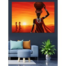 Artmeg Gündoğumu Afrika Silüeti ve Afrikalı Kadınlar Dekoratif Kanvas - Mdf Ahşap Tablo