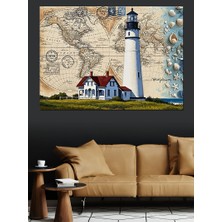 Artmeg Dünya Haritası Deniz Feneri Dekoratif Kanvas - Mdf Ahşap Tablo