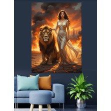 Artmeg Aslan Kadın Gece Manzarası Dekoratif Kanvas - Mdf Ahşap Tablo