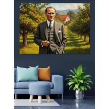 Artmeg Elma Bahçesinde Gezen Atatürk Dekoratif Kanvas - Mdf Ahşap Tablo
